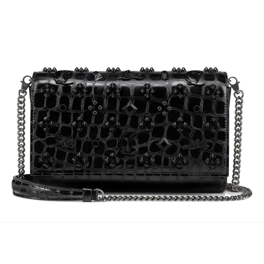 Christian Louboutin Paloma Croc Leather Crossbody Clutch Bag Black